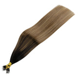 LaaVoo Balayage Brown Nano Tip Hair Extensions Real Hair 16" Off Black Fading to Light Brown and Light Golden Brown Invisible Natural Human Hair Brazilian Nano Human Hair Extensions 1g/s 50g Per Pack