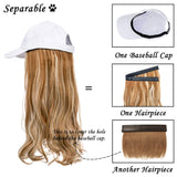 XBwig Hats With Hair Attached For Women Synthetic Wig Hat Long Wavy Adjustable Wave Hairpiece White Baseball Cap With Hair Extensions With Magic Paste Ginger Brown Mix Bleach Blonde