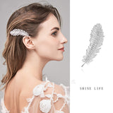 Crystal Zircons Hair Clips Clear Bridal Hair Barrettes Sparkling Simple Feather Design – Wedding Birthday Valentines Day Gifts Head Wear Hairpins for Women and Girls