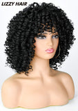 LIZZY Short Black Curly Afro Wig for Black Women Kinky Curly Wigs with Bangs Synthetic Heat Resistant Curly Wigs (Black)