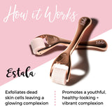 Estala Derma Roller Cosmetic Microneedling Kit for Face, 540 Titanium Microneedle Roller - 0.25mm Microdermabrasion Device - Includes Free Storage Case & Ebook (Rose Gold)