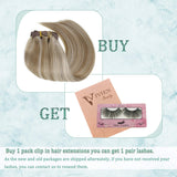 Human Hair Clip in Extensions Blonde 18 inch Vivien Highlight Light Brown to Platinum Blonde Full Head Remy Human Hair Clip in Human Hair Extensions Double Weft Thick Ends 7pcs 120g