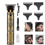 Hair Clippers, Electric Cordless Hair Trimmer Beard Trimmer, Clippers for Hair Cutting Kit, USB Rechargeable Barber for Men, Grooming Gold Metal Retro Outliner Home Children Zero Gaped T Blade