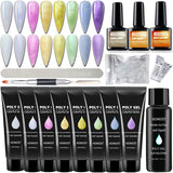 HOMOST Poly Nail Gel Kit, Glitter PolyGel Nail Extension Kit, 8 Colors Nail Builder Gel Extension Kit, With Base Coat Glossy Matte Top Coat