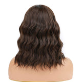 Bob Curly Wig Synthetic Short Black Wig with Bangs Natural Looking Heat Resistant Fiber Hair for Women (Brown)