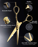 Professional Barber Hair Cutting Scissors, OriHea Haircut Thinning Shears Set with Fine Adjustment Tension Screw, Japanese Stainless Steel 6.5 inch for Hairdressing, Home Salon - Gold