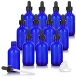 2 oz Cobalt Blue Glass Boston Round Dropper Bottle (12 Pack) + Funnel