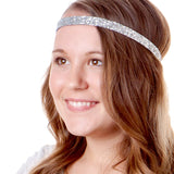 Hipsy 2pk Women's Adjustable NON SLIP Skinny Bling Glitter Headband Silver Duo Pack (Silver & Hot Pink)