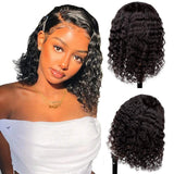 10 Inch Bob Lace Front Wigs Human Hair 150% Density Short Curly Bob Deep Wave 4x4 Closure Wigs for Black Women Human Hair Wigs with Baby Hair Pre Plucked Natural Color