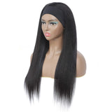 Headband Wig Curly Yaki Straight Human Hair Blend Wigs For Black Women Glueless Natural Color Costume Wig None Lace Front Wigs Silky Machine Made Wig 150% Density 22 Inches