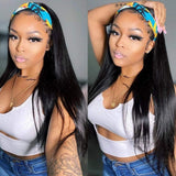 Headband Wig Human Hair Straight Human Hair Wigs for Black Women Glueless None Lace Front Wigs with Headbands Machine Made Brazilian Human Hair Wig 150% Density 18inch