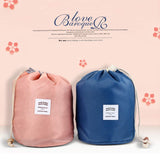 Vtrem 2 Pieces Drawstring Cosmetic Bag Lazy Travel Makeup Bag Waterproof Foldable Bucket Toiletry Bags Set Multifunctional Portable Barrel Shaped Bathroom Storage Carry Case for Women (Pink + Blue)