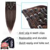 S-noilite Clip in Hair Extensions Real Human Hair 8pcs 18 Clips 90g Full Head Clip on Human Hair Extension Soft Straight For Women (14 16 18Inch, 2 Dark Brown)