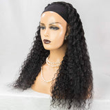 YMS Human Hair Wigs for Black Women Headband Wig Human Hair 150% Density Curly Brazilian Virgin Machine Made Wig(12 inch 150% density, HeadbandWig)