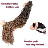 Brown Crochet Hair 36inch Super Long Soft Faux Locs Ombre Crochet Braid Natural Pre Looped Natural Crochet Locs Curly Wave Braiding Hair（36inch #T27 1pack）