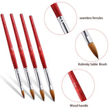 4 Pieces Kolinsky Sable Brush Nail Brush with Wood Handle Oval Crimped Nail Brush Round Nail Brush Pen for Acrylic Powder Manicure Tools, 4 Sizes (Size 6, 8, 10 and 12)