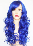Blue Wigs Cosplay Wigs Natural Wave Curly 24 inch Long Synthetic Wigs Hair for Women (Blue)