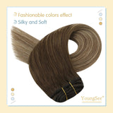 Human Hair Clip Hair Extensions, Balayage Hair Clip in Double Weft Hair Extensions with 7pcs Invisible Clips Full Head on Hair Extensions Clip in Remy Hair 16in 7pcs 100g