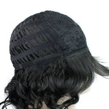 BERON Short Curly Wigs Fashion Wavy Bob Wigs with Side Bangs Short Full Synthetic Wigs for Black Women (Black)