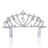 5 Years Old Four Five-Year-Old Rhinestone Tiara Crown With Hair Combs Princess Headband Headpiece Girl's 4th 5th Birthday Party T816 (#5 Silver)