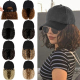 Qlenkay Baseball Cap Hair with 14 inch Wave Curly Bob Hairstyle Adjustable Wig Hat Attached Short Extensions Synthetic for Women Dark Brown
