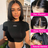 13x4 Lace Front Bob Wigs Human Hair Wigs Brazilian Human Hair Lace Frontal Wigs Natural Color Short Bob Wigs For Black Women (14Inch)