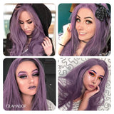 Purple Lace Front Wig GLAMADOR Fashion Wavy Long Synthetic Wig, Half Hand Tied Body Wave Wig for Women Girls Cosplay Dating Party, Heat Resistant Replacement Wigs with Wig Cap 22 inches