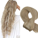 Sunny Weft Hair Extensions Human Hair Honey Blonde Fading to Bleach Blonde 20 Inch Brazilian Hair Extensions for Woman 100g