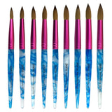 Pana Size # 6 USA Acrylic Nail Brush100% Pure Kolinsky Hair Acrylic White~Swirl~Blue Handle with Pink Ferrule Round Shaped Style (PN-AP-6)