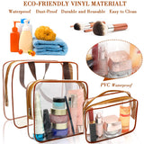 Clear Makeup Bags, APREUTY TSA Approved 6Pcs Cosmetic Makeup Bags Set Waterproof Clear PVC with Zipper Handle Portable Travel Luggage Pouch Airport Airline Bags Vacation Bathroom Organization (Coffee)