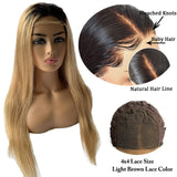 Ombre Lace Front Wig Human Hair 150% Density Silky Straight 1B27 Brown Lace Closure Wigs for Black Women 4x4 Lace Frontal Wig Full Ends Bleached Knots 12"