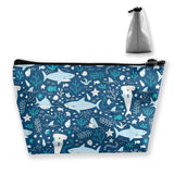 Cosmetic Bags for Women, Large Capacity Travel Makeup Pouch Portable Travel Waterproof Toiletries Accessories Organizer Sea Turtle Gifts (Cartoon Blue Sharks With Sealife)