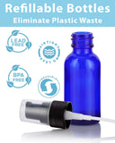 1 oz / 30 ml Cobalt Blue Glass Boston Round Bottle with Black Treatment Pump (12 Pack) + Funnel
