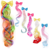 6 Pcs Hair Braided Extension with Cute Clips Bows for Girls Teens Toddlers Kids Party Birthday Hair Accessories