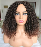 Lizzy Short Curly Bob Wigs for Black Women Kinky Curly Wavy Black with Brown Highlights Wig Synthetic Natural Looking Heat Resistant Short Curly Wig