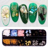 VoiceFly 60 Grids 3D Nail Art Supply Decorations Studs, Nail Micro Caviar Beads Gold Charms, Irregular Seashell Slices Metal Nail Chain Jewels Heart Rivet Pearl Gems for Fingernails & Toenails Decor