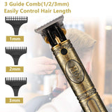 Hair Clippers, Electric Cordless Hair Trimmer Beard Trimmer, Clippers for Hair Cutting Kit, USB Rechargeable Barber for Men, Grooming Gold Metal Retro Outliner Home Children Zero Gaped T Blade