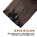 SEGO Clip In Hair Extensions Clip In Human Hair Extensions 100% Remy Hair Silky Straight 3/4 Head Double Drawn With Thick End 4 Pcs 8 Clips 40g 10 Inch #02 Dark Brown
