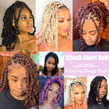 Leeven 12 Inch 7 Packs Bob Pre Twisted Passion Twist Crochet Hair With Curly Ends Copper Red Synthetic looped Passion Twists Braids Hair 350# Bohemian Braiding Hair for Black Women 12 Strands/Pack