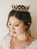 SWEETV Crystal Queen Crown for Women, Rhinestone Wedding Tiara Headband, Full Round Princess Crown Hair Accessories for Prom Birthday Costume Party,Black+Gold