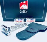 GBS Adjustable DE Butterfly Razor Stainless Steel Knurled Handle - Great for Beginners & Experience Shaver Who Want a More Aggressive Shave