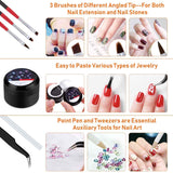 Nail Gems and Rhinestones, Thrilez 4 Boxes Nail Art Rhinestones with 120 Pcs AB Crystal Nail Jewels Diamonds, 1728 Pcs Flatback Nail Rhinestones and 12 Pots Foil Flakes Glitter for Acrylic Nails