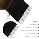 JoYoung Black Ombre Tape in Hair Extensions 20inch Natural Black to Dark Brown with Ash Blonde Ombre Tape in Extensions Human Hair Balayage Tape Extensions 10pcs 25g 20inch
