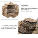 Short Messy Curly Dish Hair Bun Extension Easy Stretch hair Combs Clip in Ponytail Extension Scrunchie Chignon Tray Ponytail Hairpieces for women - ash blonde
