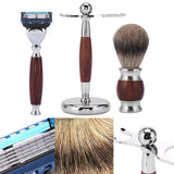 Men's Wood Shaving Set, Wet Grooming Shaving Set with Rosewood 5 Layer Razor, Wood Brush and Stainless Steel Stand, Perfect Gift for Boyfrien and Father