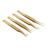 M LASH Set Of 4 Diamond Grip Eyelash Extensions Tweezers V2 - Japanese Steel Lash Supply (Gold)