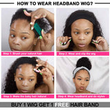 Brazilian virgin hair Headband Wig For Women Machine Made Wigs Brazilian Headband Human Hair Wigs virgin Hair (14 Inch, Headband Wig)