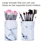 EMOCCI Makeup Brushes Holder Large Capacity Traveling Marble Make Up Brush Case Organizer Cosmetic Cup Cylinder Storage Box Bag Vegan Pu Leather Round(white)