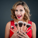 Refand Makeup Brushes, 18pcs Face Brushes Cosmetics Kabuki Foundation Powder Concealers Blending Eye Shadows Professional Make Brushes Kit with Pu Leather Storage Bag Rose Gold Black