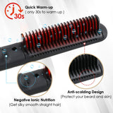 GLAMADOR Beard Straightener Comb for Men, Portable Anti-Scald Hair Straightening Brush, Instant Heating Ionic Beard Comb with Beard Balm- 3 Level Adjustable Temperatures, Gifts for Him